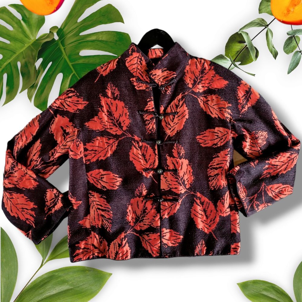 Kenki Leaf Print Chinese Jacket, sz Large